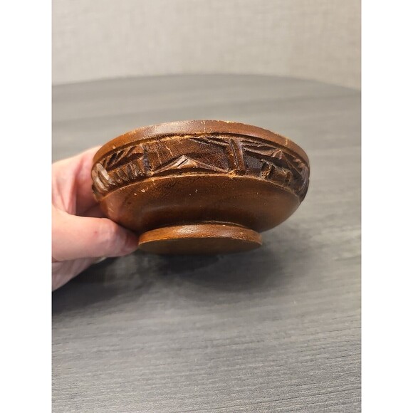 6" Hand-Carved Wood Bowl Salad Decor Handmade Rustic Artisan Tableware 092430 - Picture 5 of 9